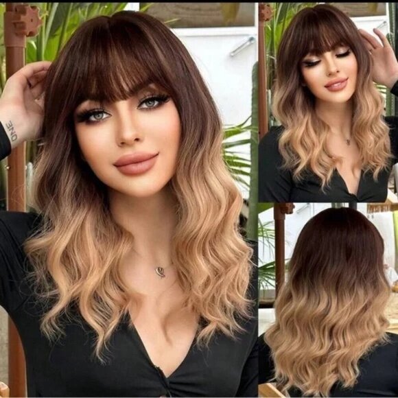Wavy Medium Short Wig Balayage Blonde - Realistic Look - Picture 1 of 9
